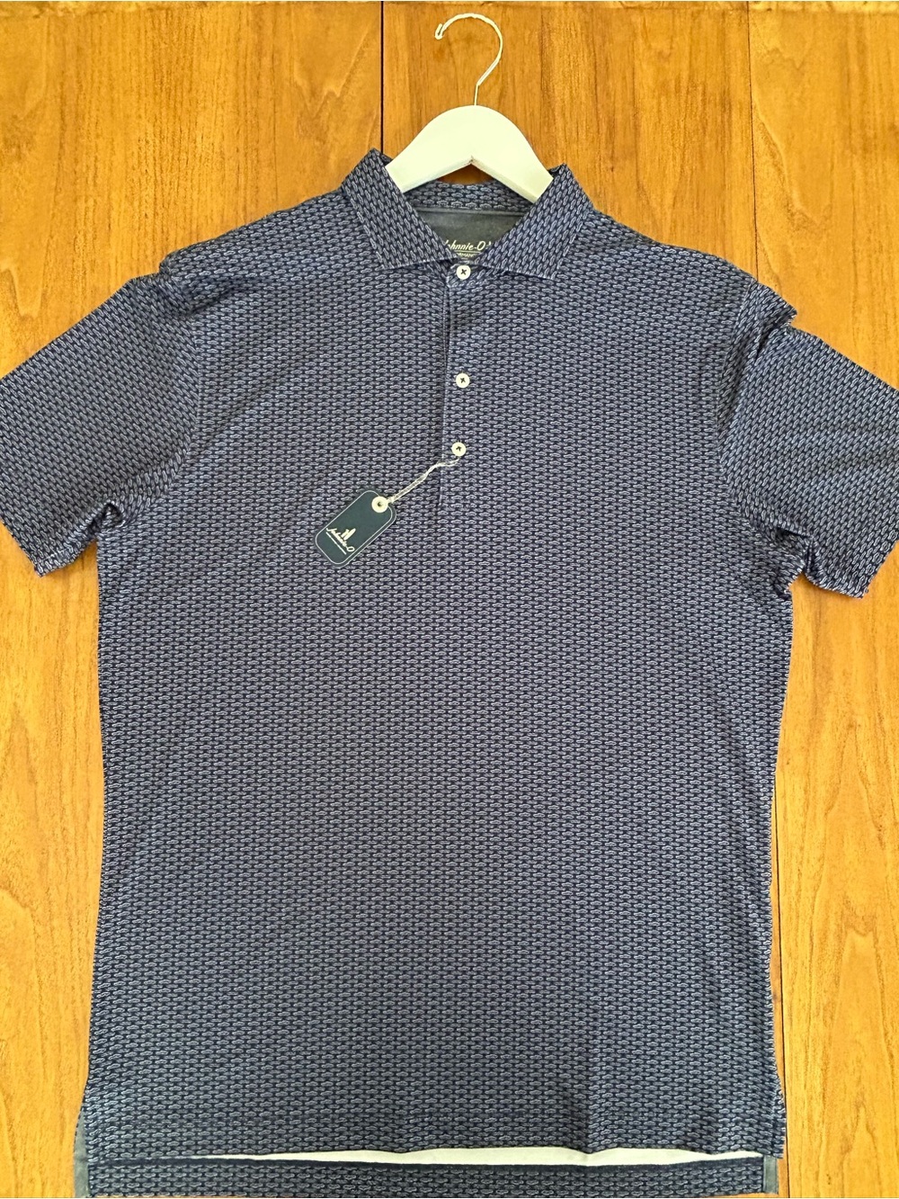 johnnie-O Navy Micro-Pattern Car Performance Short Sleeve Polo